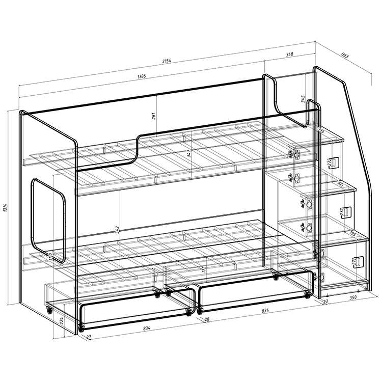 Детская двухъярусная кровать Легенда K502.42   
