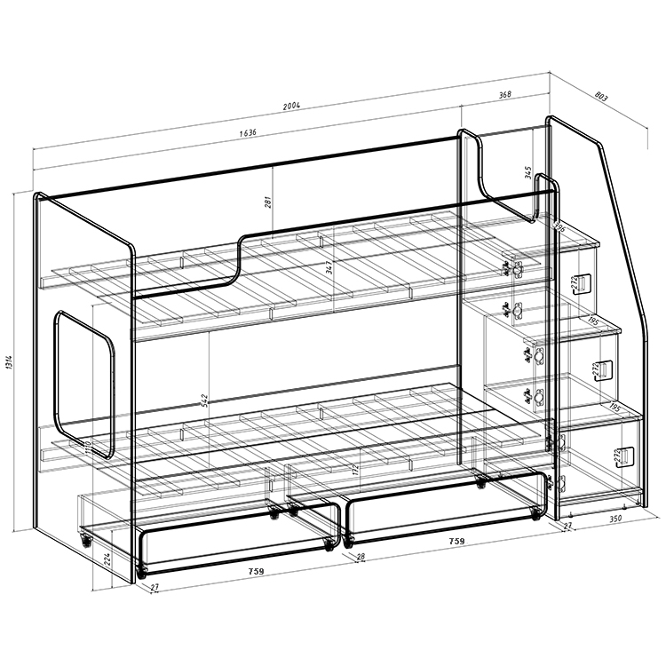 Детская двухъярусная кровать Легенда K502.42